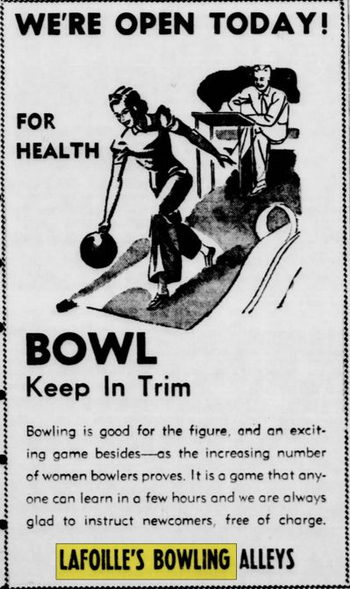 LaFoilles Bowling Alleys - Aug 1942 Ad